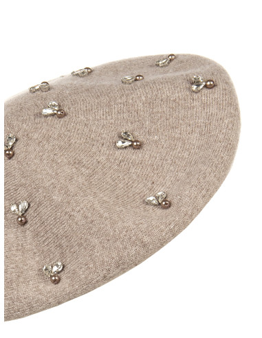 Viscose and Wool Blend Beret with Rinascimento Cabochon Crystals - ...