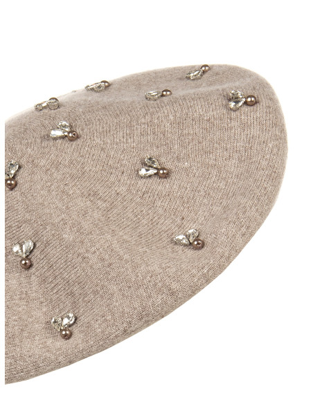 Viscose and Wool Blend Beret with Rinascimento Cabochon Crystals - ...