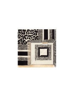 Rinascimento Spotted Jacquard Scarf in Viscose Blend with Frayed Ed...
