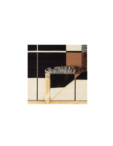 Écharpe en viscose mélangée, à carreaux tricolores et frangée, Rina...