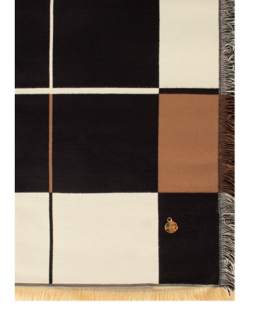 Écharpe en viscose mélangée, à carreaux tricolores et frangée, Rinascimento