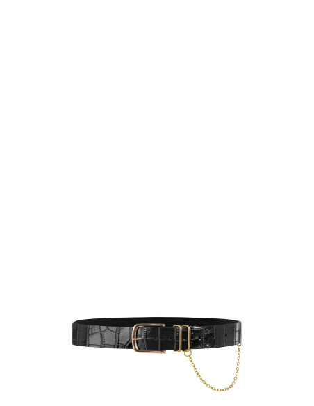 Genuine Leather Crocodile-Effect Belt with Chain Rinascimento
