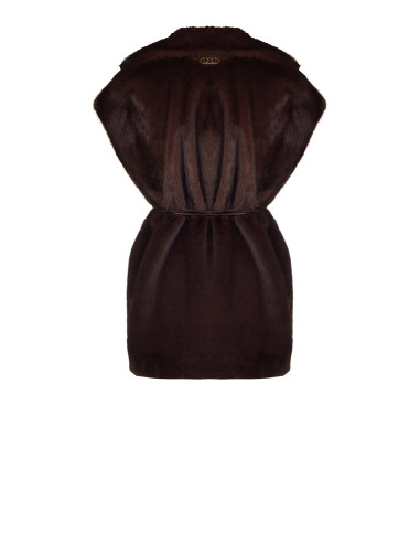 Gilet long sans manches en fourrure synthétique douce, avec ceintur...