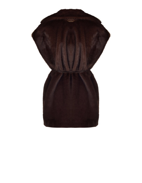 Gilet Lungo Smanicato In Morbida Pelliccia Sintetica Con Cintura In Similpelle E Tasche Rinascimento