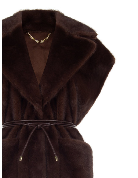 Gilet long sans manches en fourrure synthétique douce, avec ceintur...