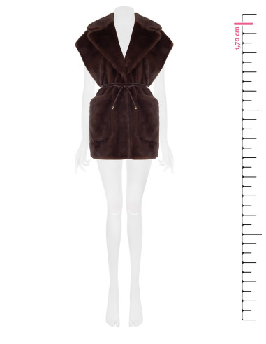 Long, sleeveless waistcoat in soft faux fur with a faux leather bel...