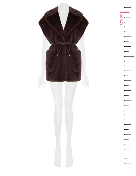 Gilet long sans manches en fourrure synthétique douce, avec ceintur...