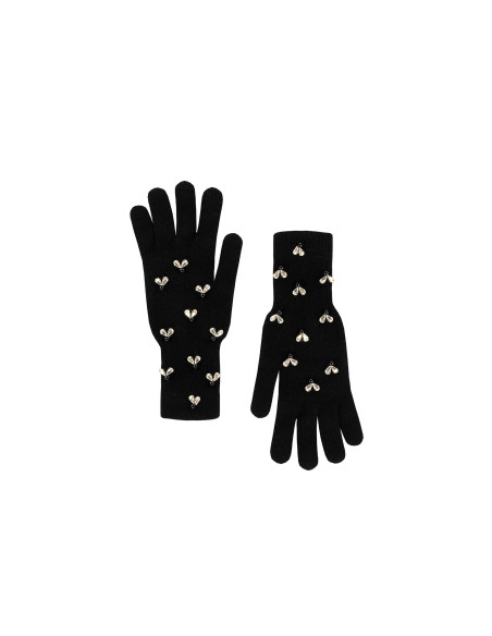 Gants en mélange de viscose et de laine ornés de cristaux cabochons...