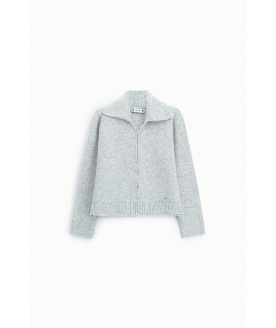 Cardigan zippé à col polo et manches longues Please