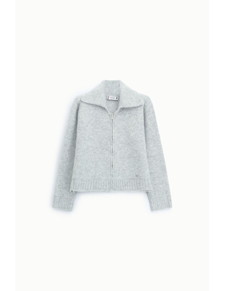 Zip-up Cardigan with Polo Neck and Long Sleeves – Please