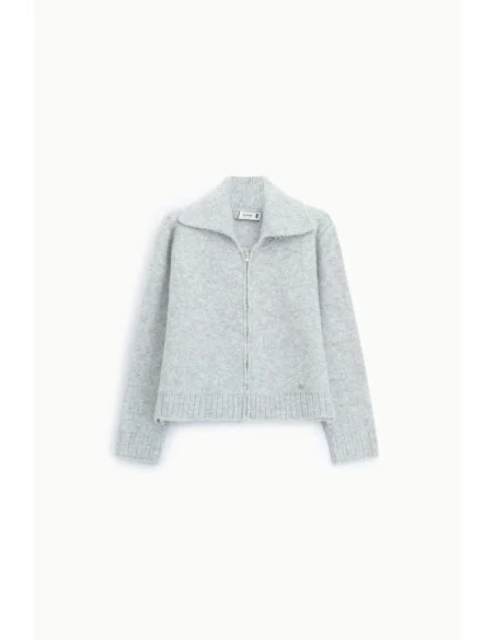Zip-up Cardigan with Polo Neck and Long Sleeves – Please
