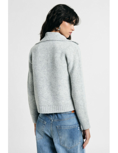 Zip-up Cardigan with Polo Neck and Long Sleeves – Please