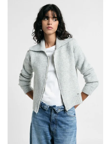 Cardigan zippé à col polo et manches longues Please