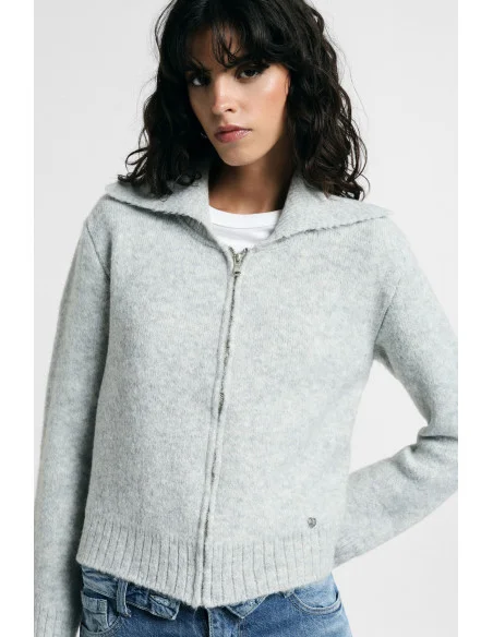 Cardigan zippé à col polo et manches longues Please