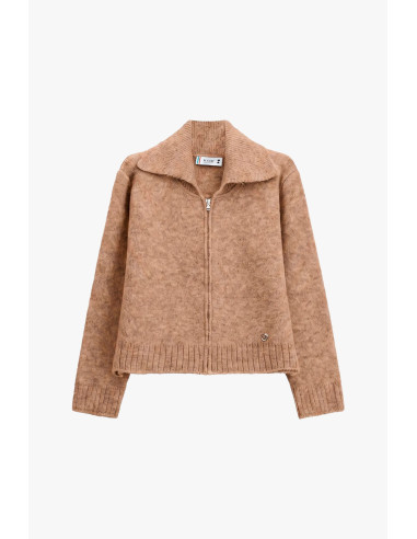 Cardigan zippé à col polo et manches longues Please