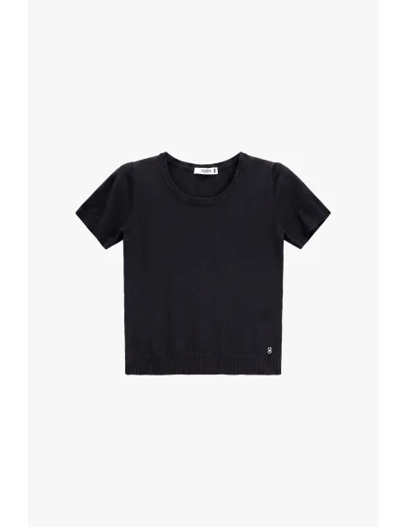 Please, a ribbed crew-neck top with short sleeves