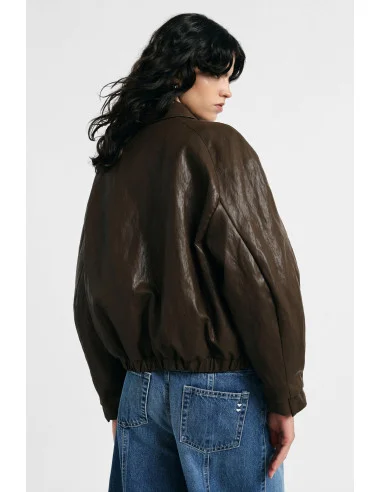 Veste en cuir coupe classique, col classique, fermeture éclair « Please »
