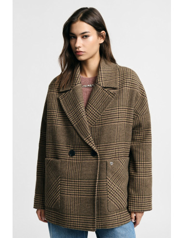 Oversized Checked Shirt Jacket with Double-Breasted Fastening – Please