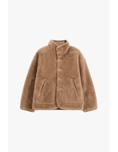 Short Eco-Fur Jacket with Buttons and Side Pockets, please