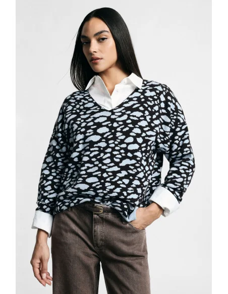 Maglione Scollo A V Stampa Maculata Jacquard Please