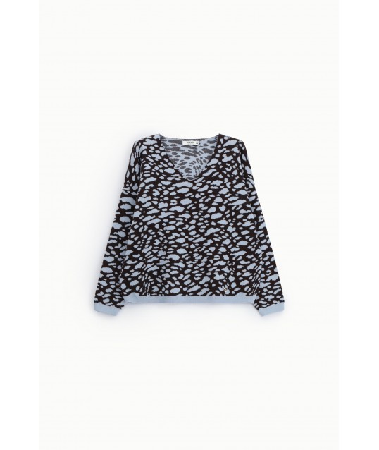Pull à col en V, imprimé tacheté jacquard « Please »