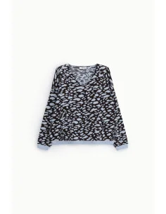 Jacquard Leopard Print V-Neck Sweater Please 2
