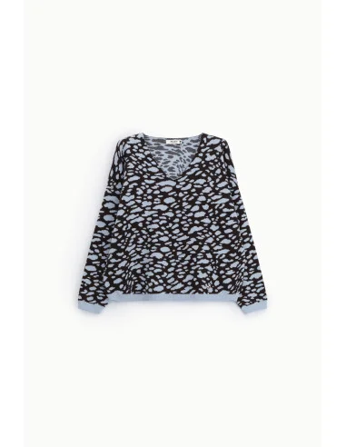 Maglione Scollo A V Stampa Maculata Jacquard Please