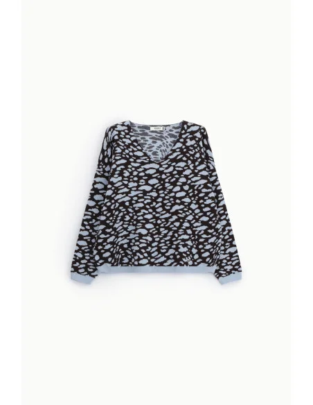 Jacquard Leopard Print V-Neck Sweater Please