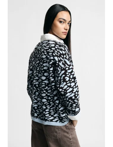 Jacquard Leopard Print V-Neck Sweater Please