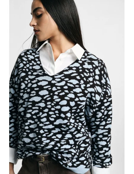 Maglione Scollo A V Stampa Maculata Jacquard Please