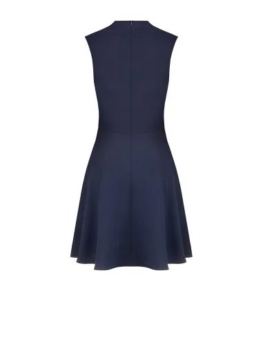 Short, flared dress in flowing fabric with a crossover V-neck and ‘Rinascimento’ metal detailing