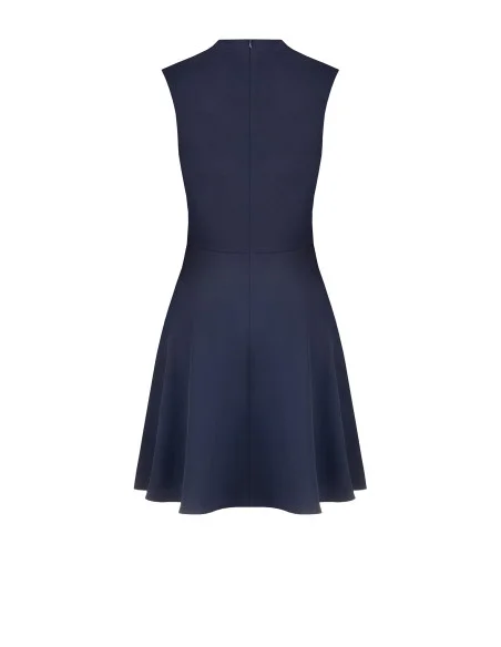 Short, flared dress in flowing fabric with a crossover V-neck and ‘Rinascimento’ metal detailing