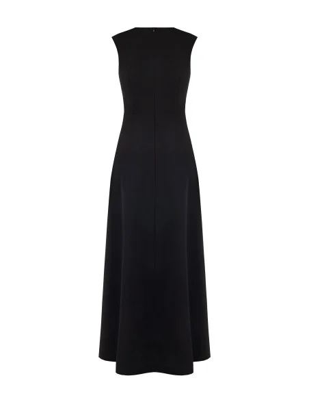 Long Scuba Crepe Dress with a Central Pleated Georgette Insert and a Rinascimento-style V-neck