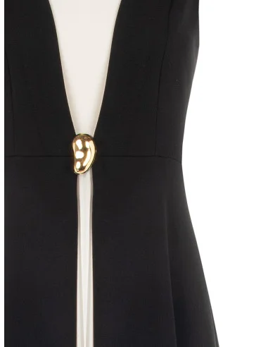 Long Scuba Crepe Dress with a Central Pleated Georgette Insert and a Rinascimento-style V-neck