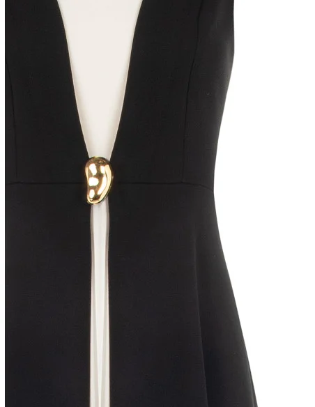 Long Scuba Crepe Dress with a Central Pleated Georgette Insert and a Rinascimento-style V-neck