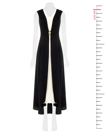 Long Scuba Crepe Dress with a Central Pleated Georgette Insert and a Rinascimento-style V-neck