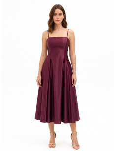 Structured Satin Midi Dress with a Full Skirt and Pockets by Rinascimento