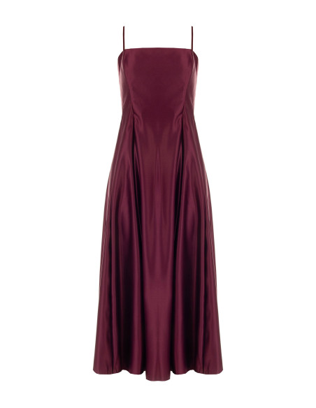 Structured Satin Midi Dress with a Full Skirt and Pockets by Rinascimento