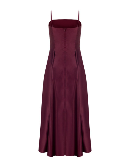 Structured Satin Midi Dress with a Full Skirt and Pockets by Rinascimento
