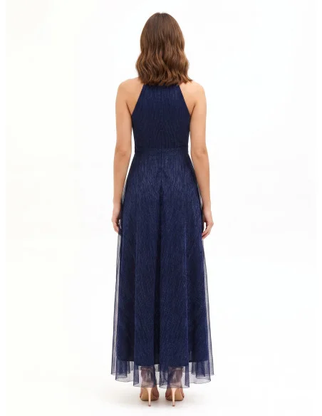Robe longue à encolure américaine et jupe plissée « Rinascimento »