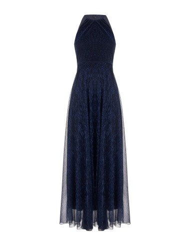 Robe longue à encolure américaine et jupe plissée « Rinascimento »