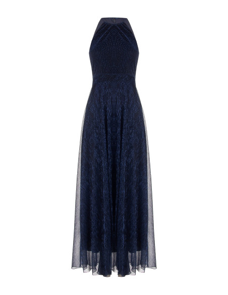 Robe longue à encolure américaine et jupe plissée « Rinascimento »