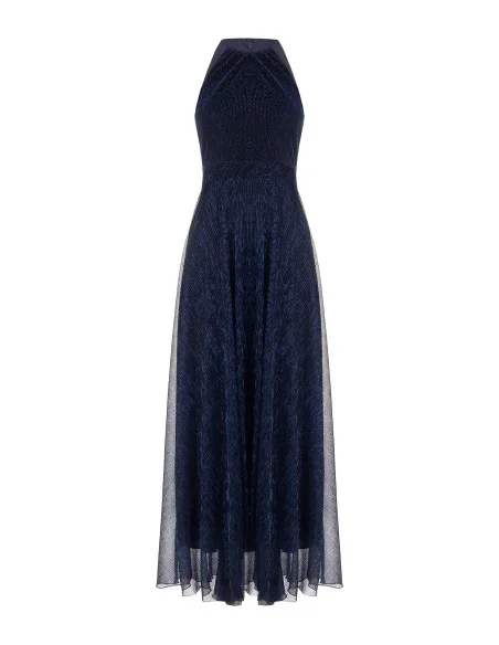 Robe longue à encolure américaine et jupe plissée « Rinascimento »