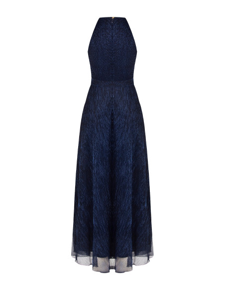 Robe longue à encolure américaine et jupe plissée « Rinascimento »
