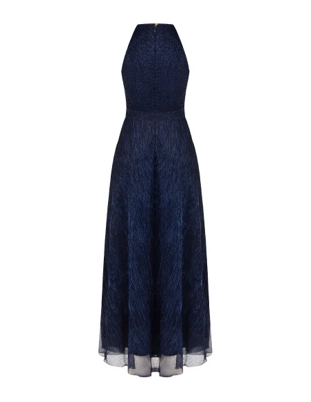 Robe longue à encolure américaine et jupe plissée « Rinascimento »