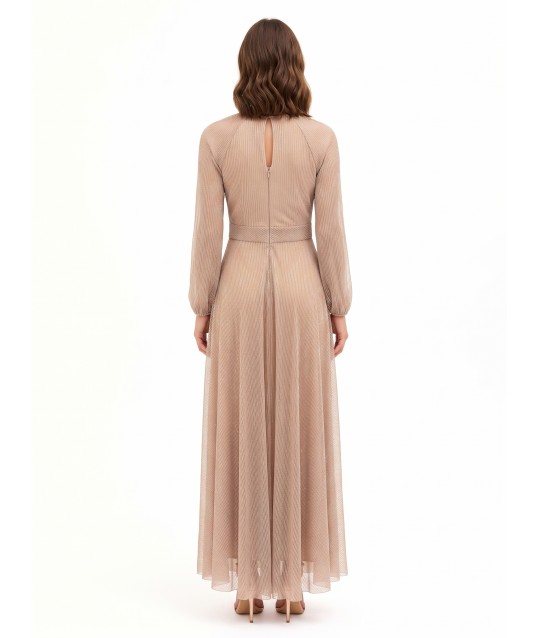 Long, flared dress in pleated georgette with lurex – Rinascimento