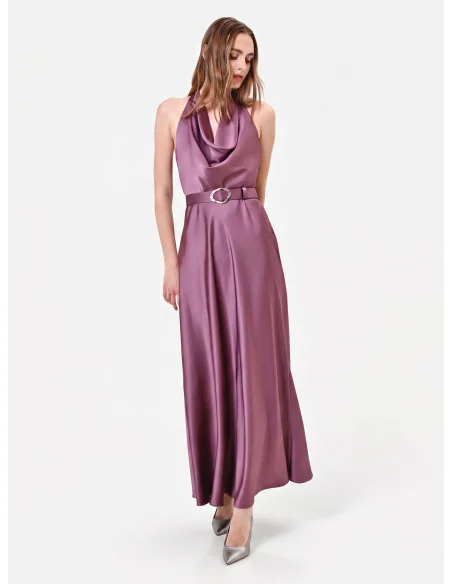 Robe longue évasée en satin avec ceinture assortie « Rinascimento »
