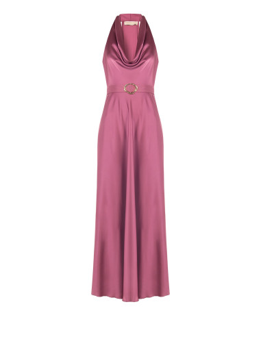 Long, flared satin dress with matching belt by Rinascimento