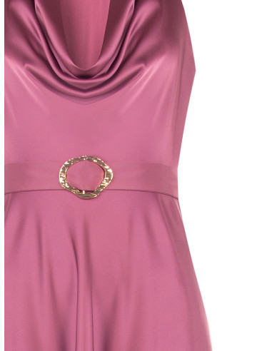 Long, flared satin dress with matching belt by Rinascimento