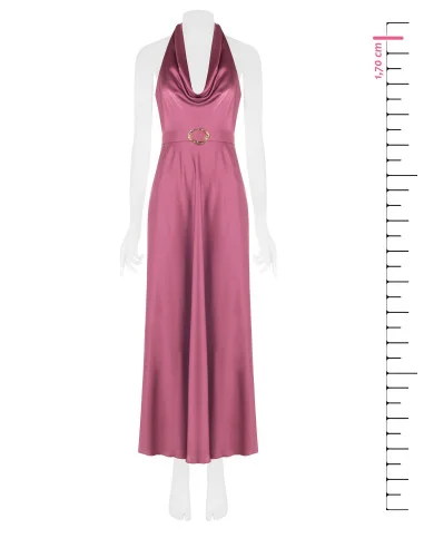 Long, flared satin dress with matching belt by Rinascimento